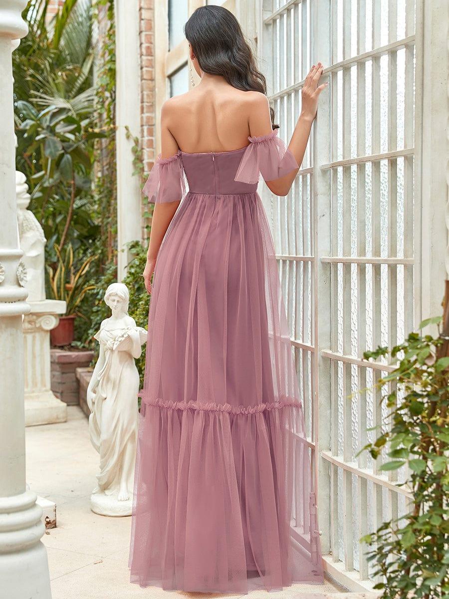 Off the Shoulder Corset Pleated A-Line Bridesmaid Dress