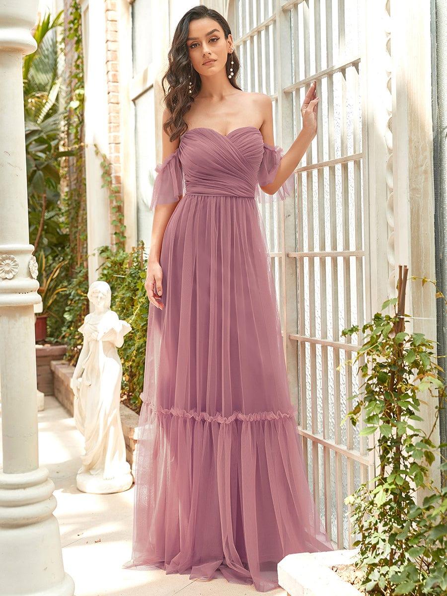 Off the Shoulder Corset Pleated A-Line Evening Dress