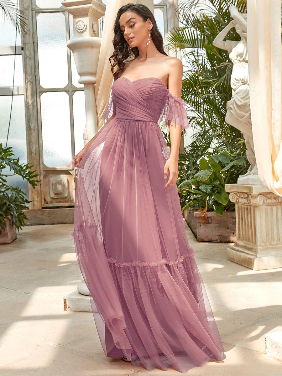 Off the Shoulder Corset Pleated A-Line Bridesmaid Dress