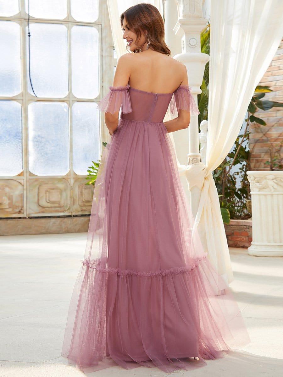 Off the Shoulder Corset Pleated A-Line Bridesmaid Dress