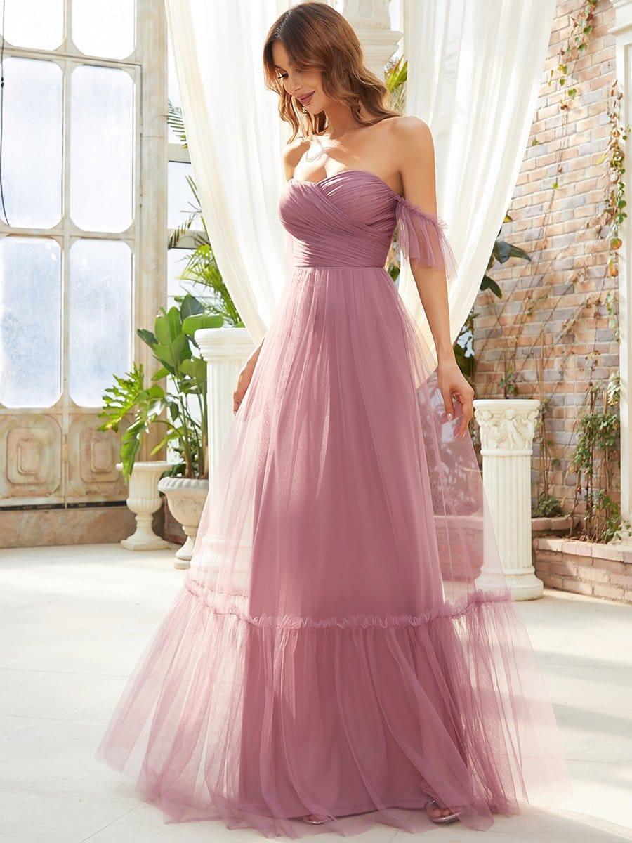 Off the Shoulder Corset Pleated A-Line Bridesmaid Dress