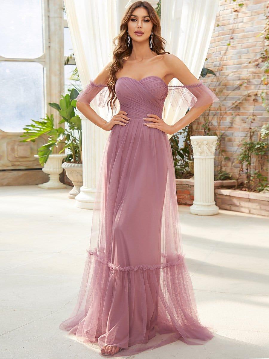 Off the Shoulder Corset Pleated A-Line Bridesmaid Dress