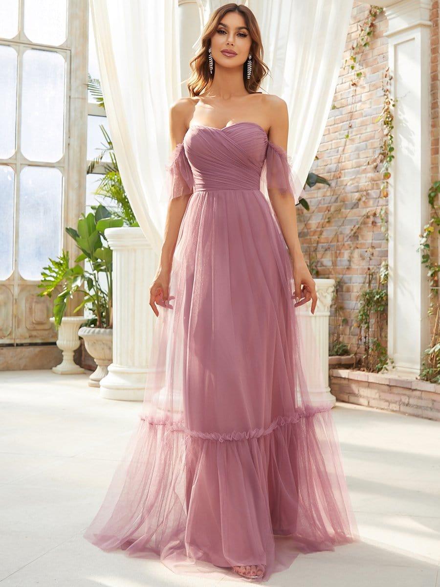 Off the Shoulder Corset Pleated A-Line Bridesmaid Dress