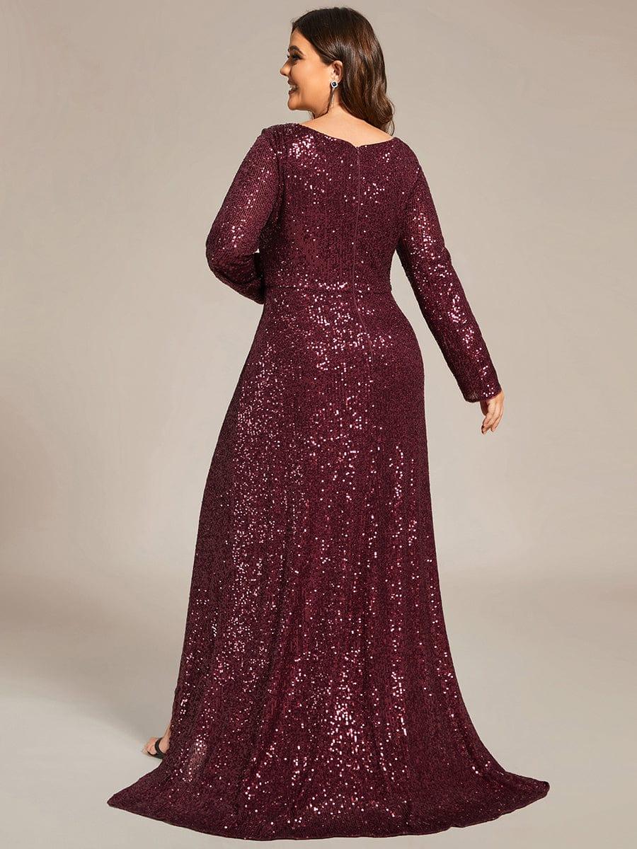 V-neck Sequin Slit Evening Dress with Ruffle Hem