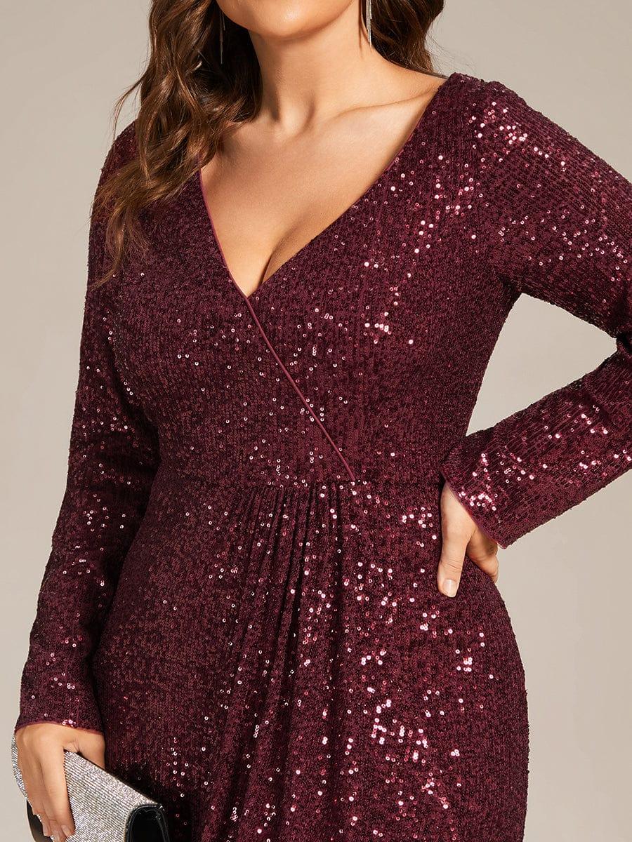 V-neck Sequin Slit Evening Dress with Ruffle Hem