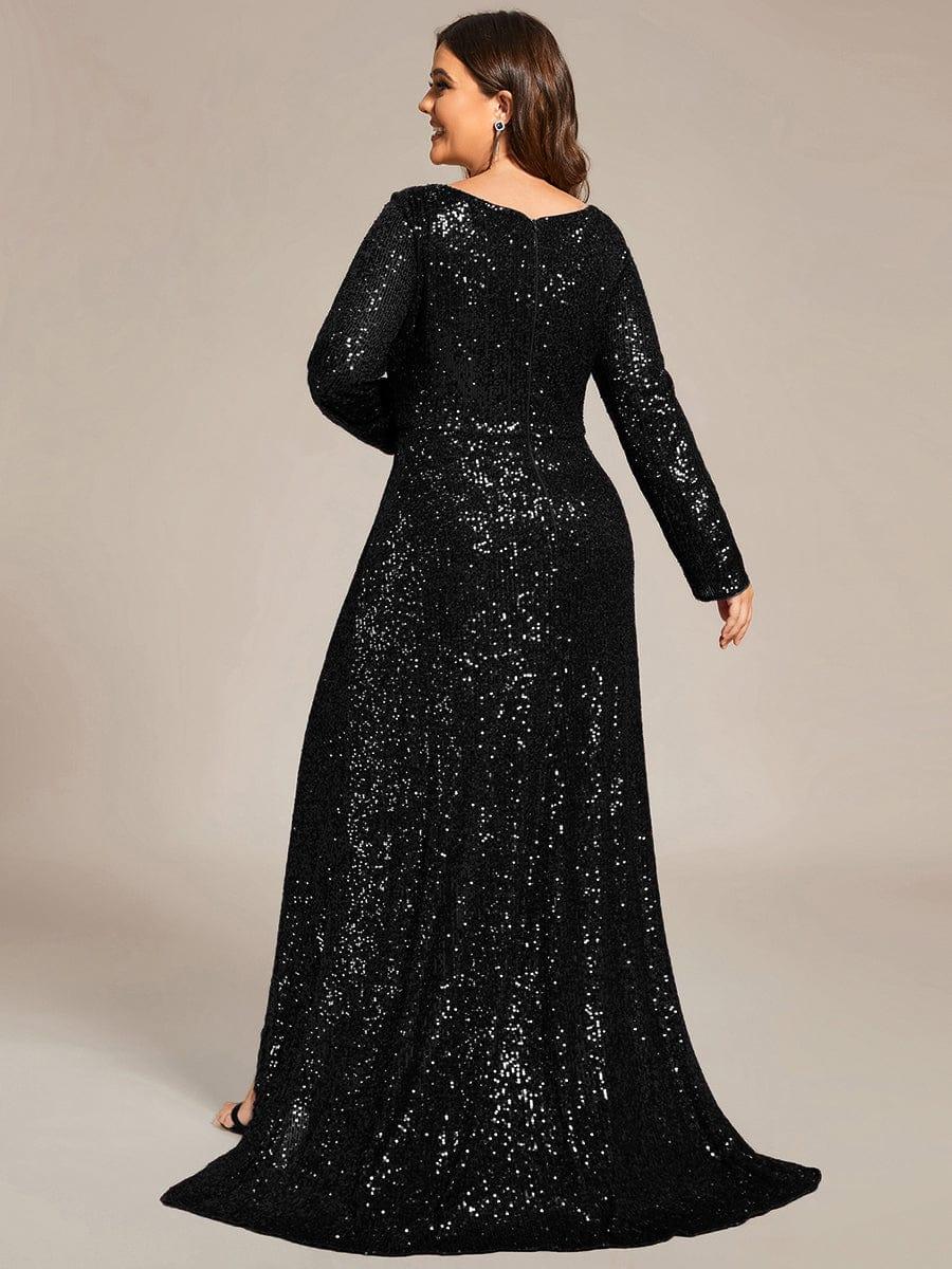 V-neck Sequin Slit Evening Dress with Ruffle Hem