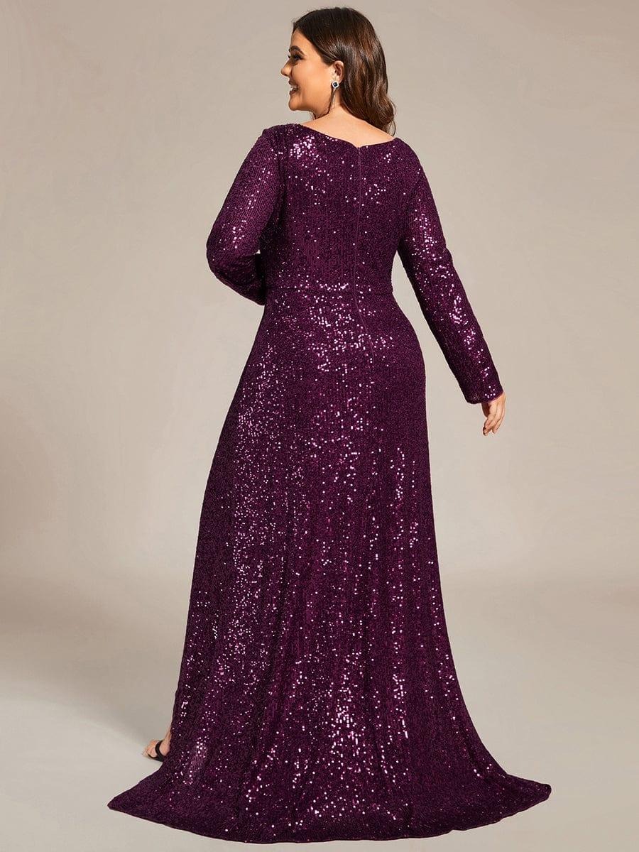 V-neck Sequin Slit Evening Dress with Ruffle Hem