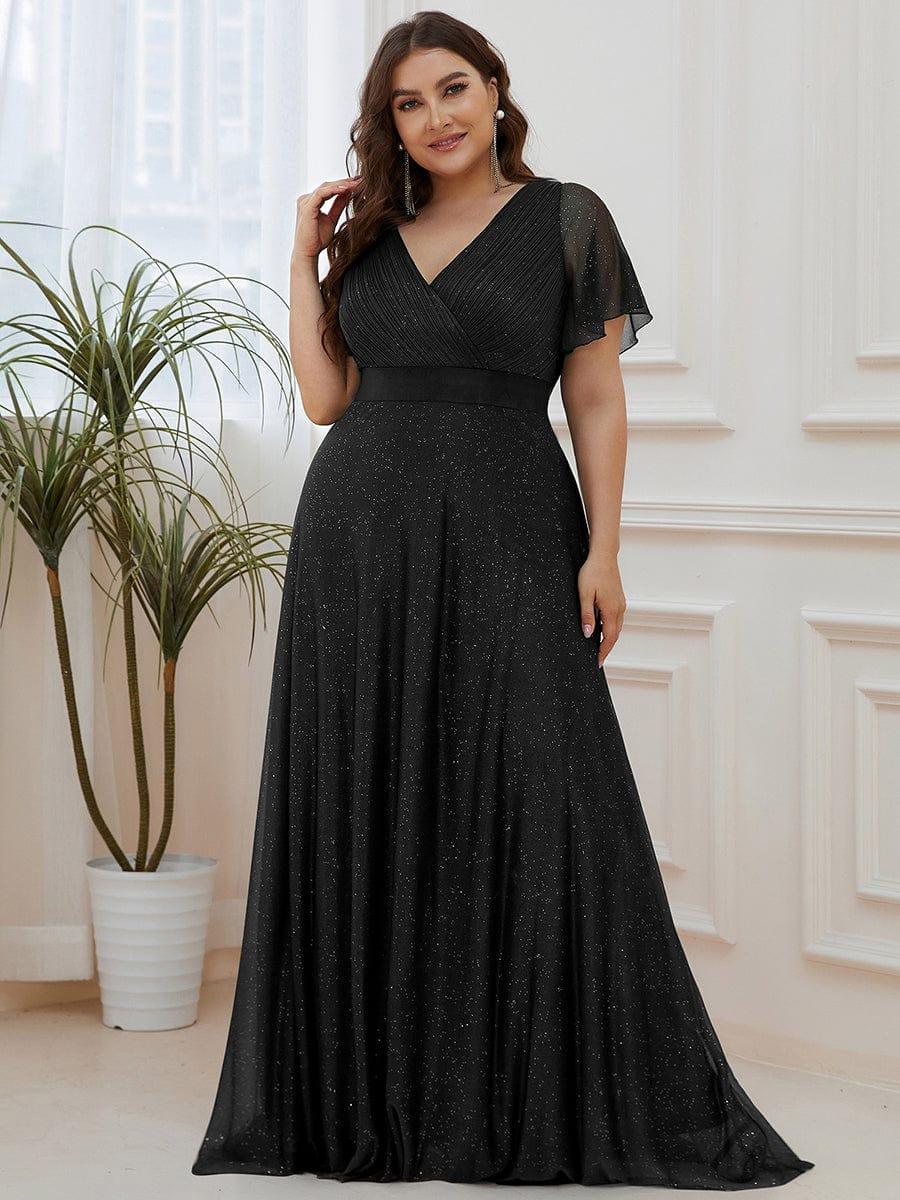 Elegant V-Neck Pleated A-Line Bridesmaid Dress with Short Sleeves