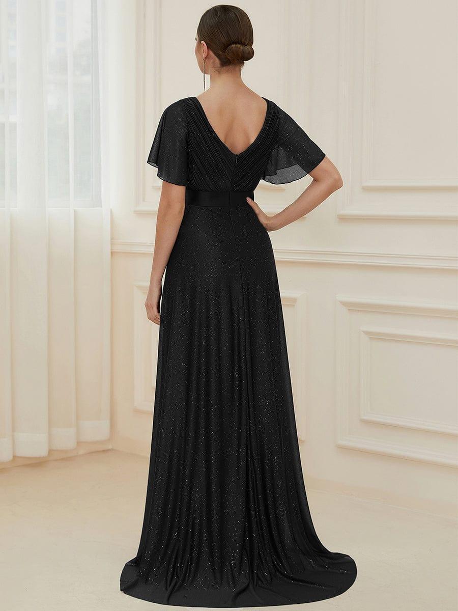 Elegant V-Neck Pleated A-Line Bridesmaid Dress with Short Sleeves