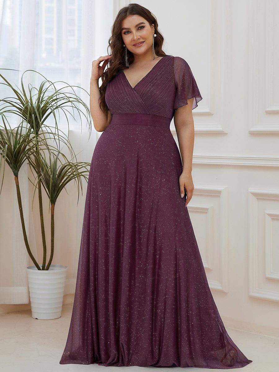 Elegant V-Neck Pleated A-Line Bridesmaid Dress with Short Sleeves
