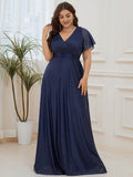 Plus Size Sequin Empire Waist A-Line Evening Dress#color_Navy Blue