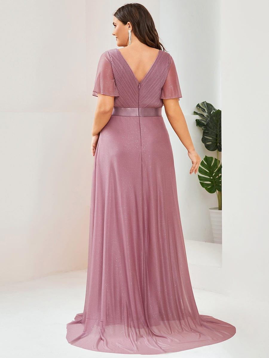 Elegant V-Neck Pleated A-Line Bridesmaid Dress with Short Sleeves
