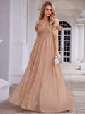 Pleated A-Line Evening Dress with Floral Cold-Shoulder