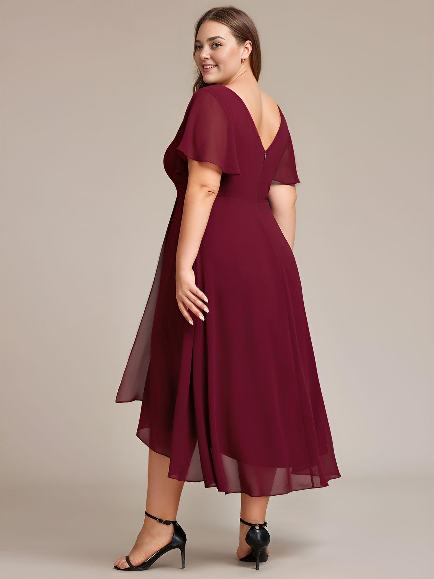 Plus Size V-Neck Chiffon Ruffle High-low Bridesmaid Dress