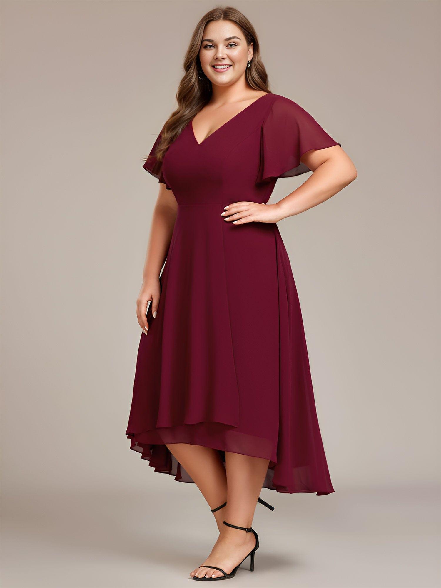Plus Size V-Neck Chiffon Ruffle High-low Bridesmaid Dress