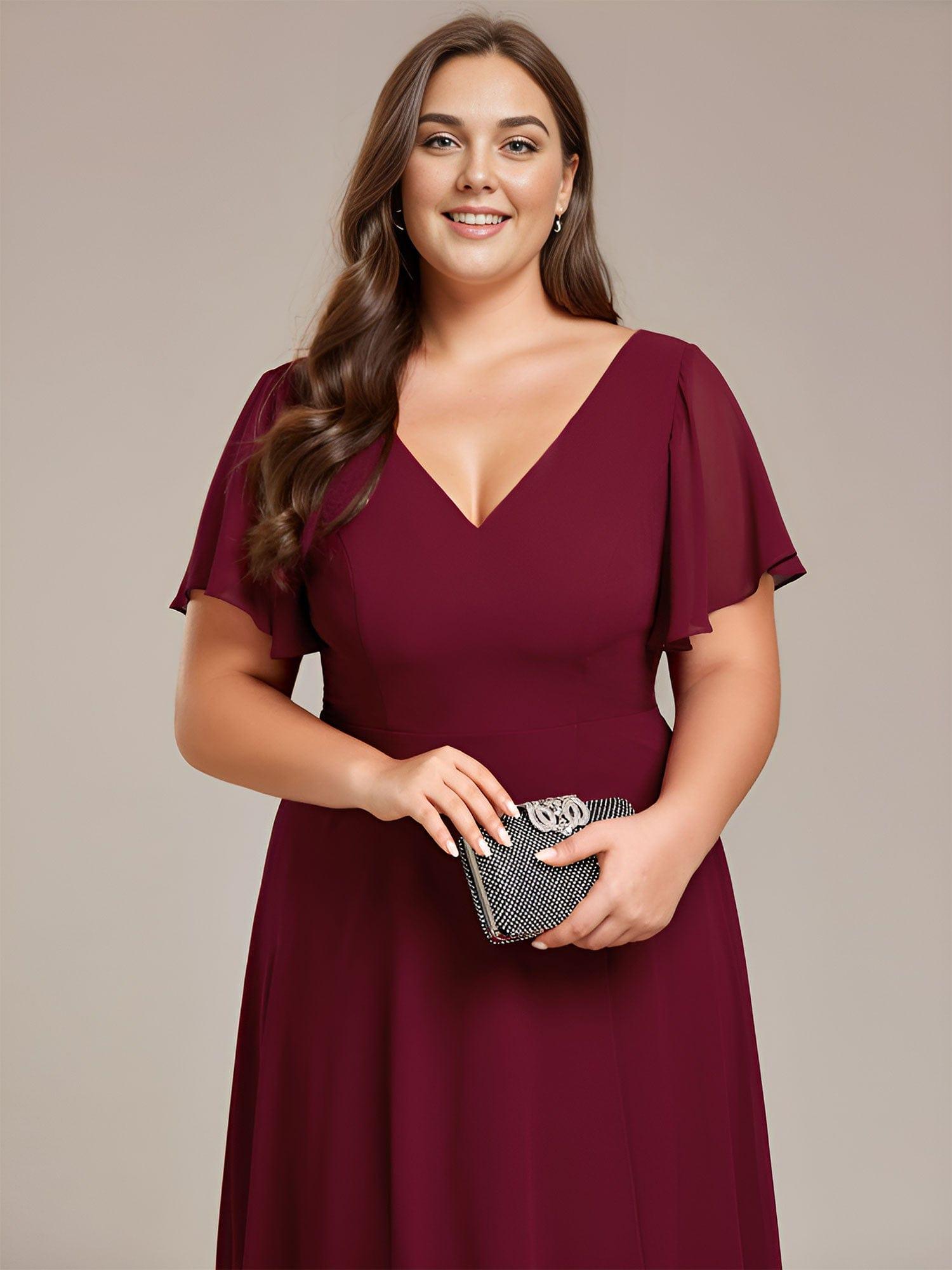 Plus Size V-Neck Chiffon Ruffle High-low Bridesmaid Dress