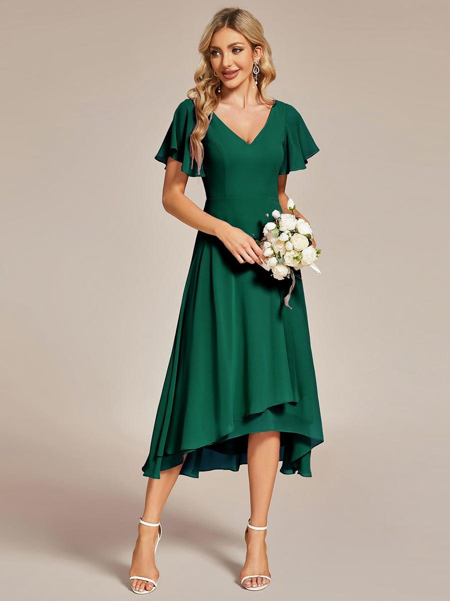 Elegant V-Neck Chiffon Ruffle High-low Bridesmaid Dress