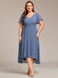 Plus Size V-Neck Chiffon Ruffle High-low Bridesmaid Dress
