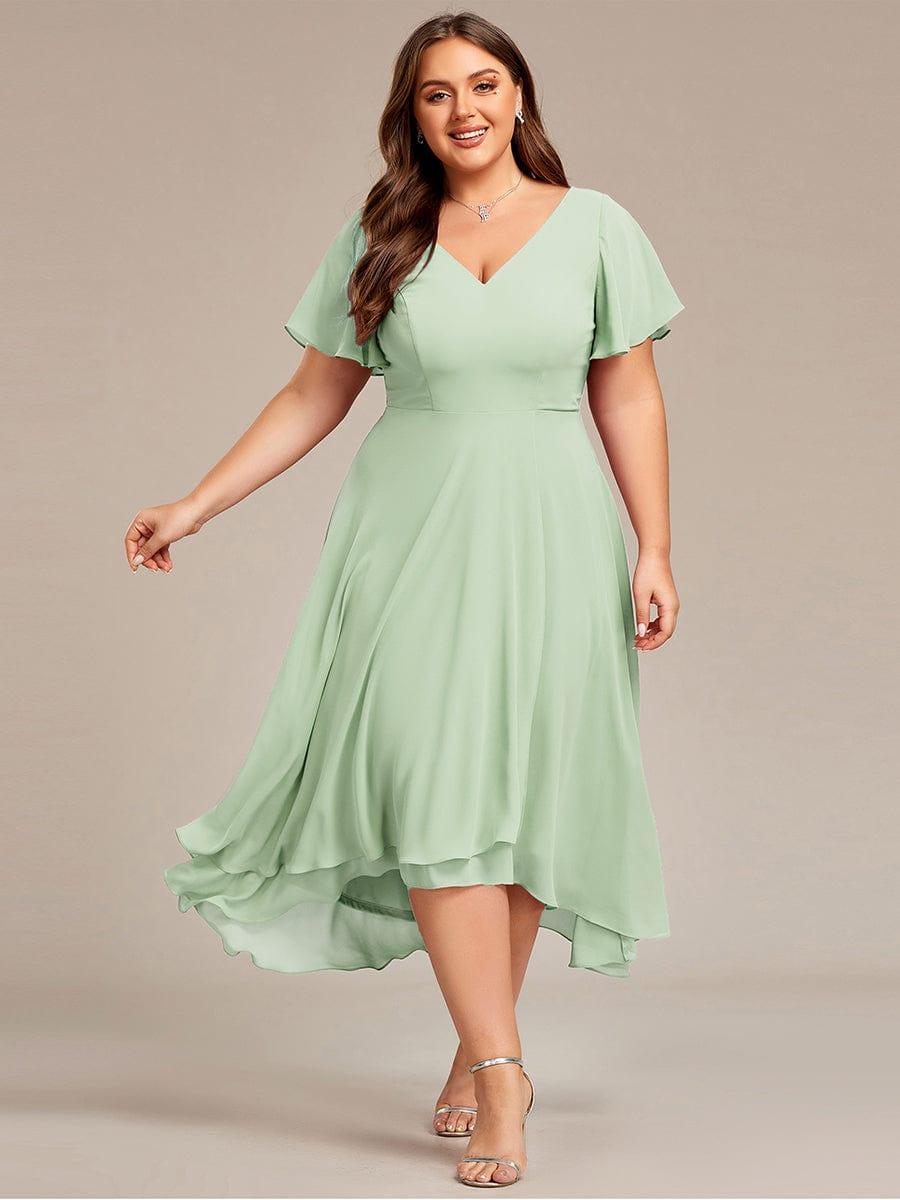 Elegant V-Neck Chiffon Ruffle High-low Bridesmaid Dress