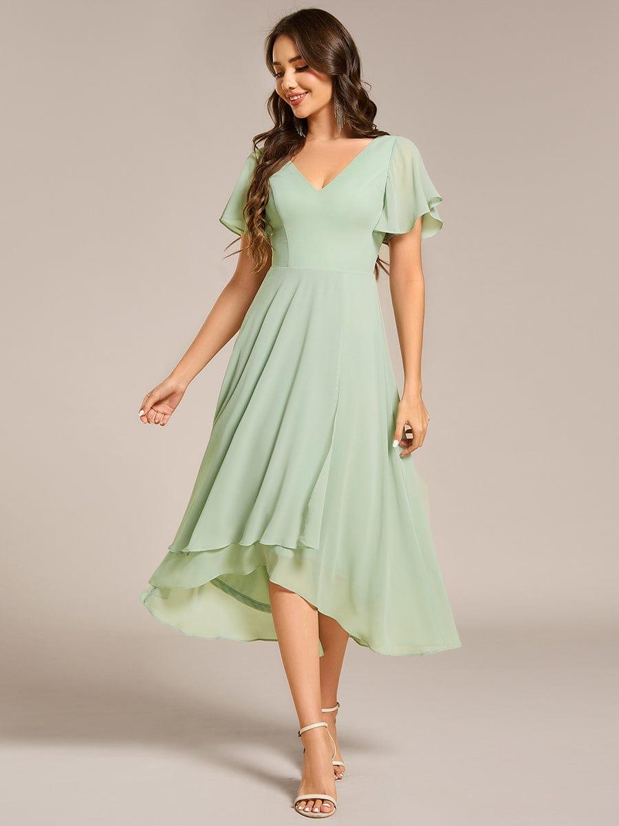 Elegant V-Neck Chiffon Ruffle High-low Bridesmaid Dress