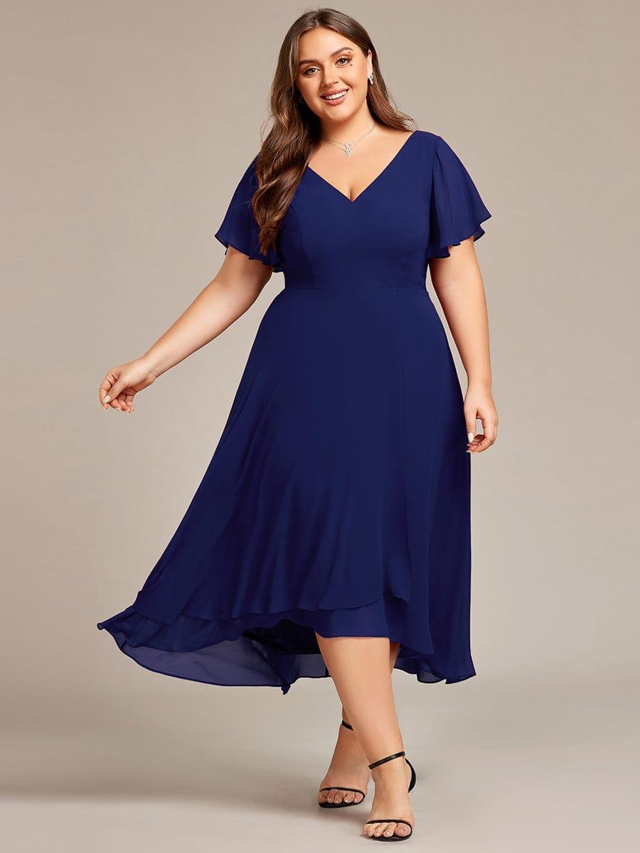 Elegant V-Neck Chiffon Ruffle High-low Bridesmaid Dress