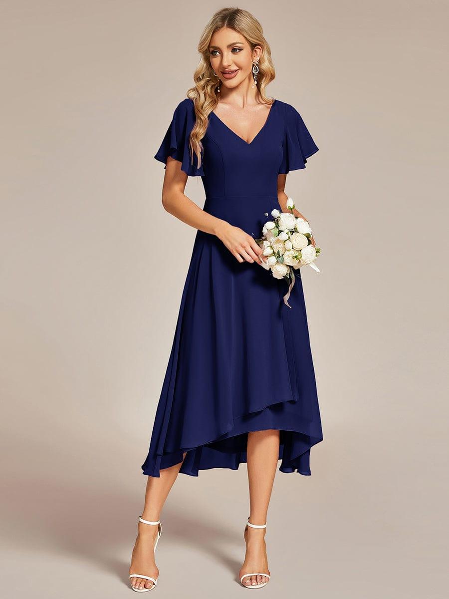 Elegant V-Neck Chiffon Ruffle High-low Bridesmaid Dress