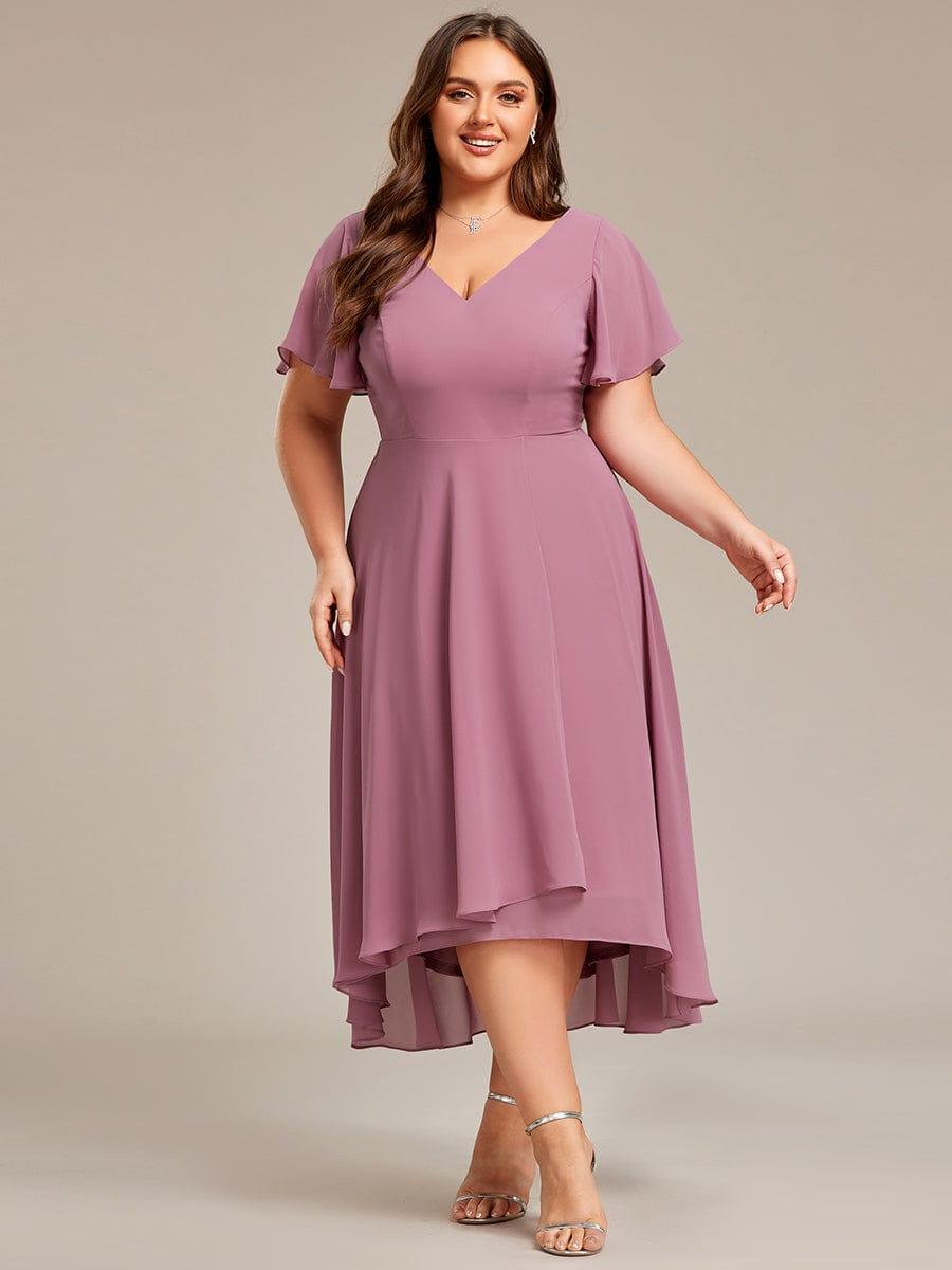 Elegant V-Neck Chiffon Ruffle High-low Bridesmaid Dress