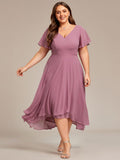 Plus Size V-Neck Chiffon Ruffle High-low Bridesmaid Dress