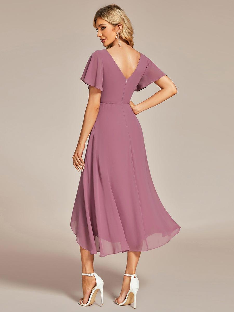 Elegant V-Neck Chiffon Ruffle High-low Bridesmaid Dress