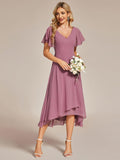 Elegant V-Neck Chiffon Ruffle High-low Bridesmaid Dress