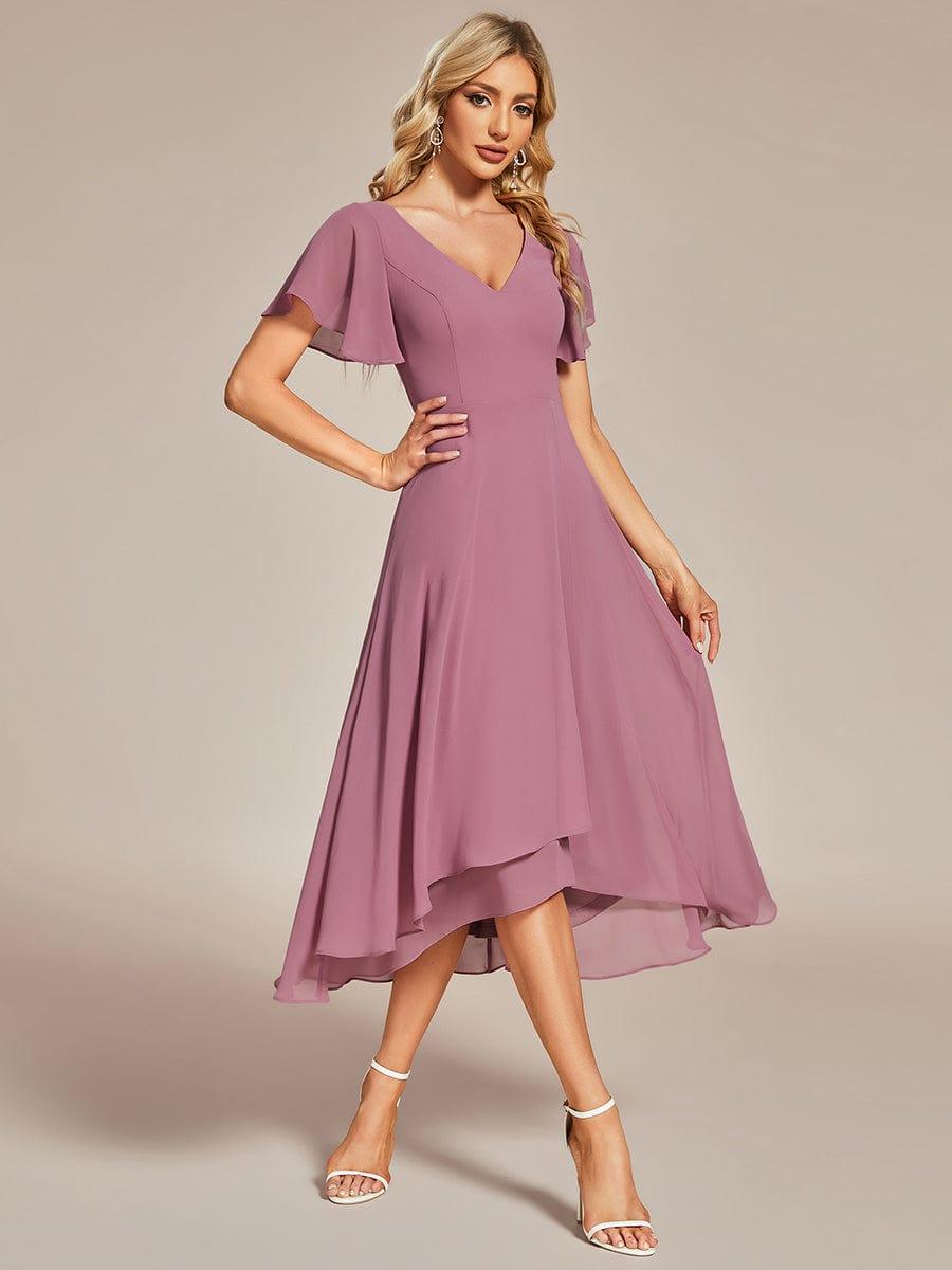 Elegant V-Neck Chiffon Ruffle High-low Bridesmaid Dress