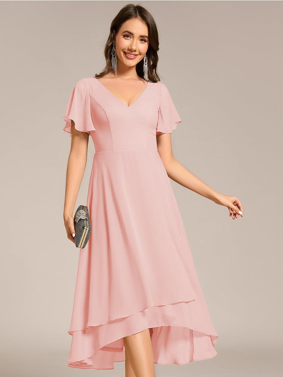 Elegant V-Neck Chiffon Ruffle High-low Bridesmaid Dress