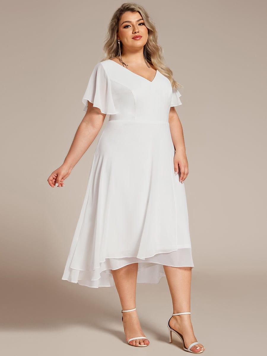 Elegant V-Neck Chiffon Ruffle High-low Bridesmaid Dress