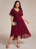 Plus Size V-Neck Pleated Chiffon Midi Wedding Guest Dress