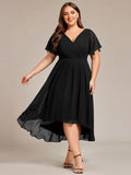 Plus Size V-Neck Pleated Chiffon Midi Wedding Guest Dress