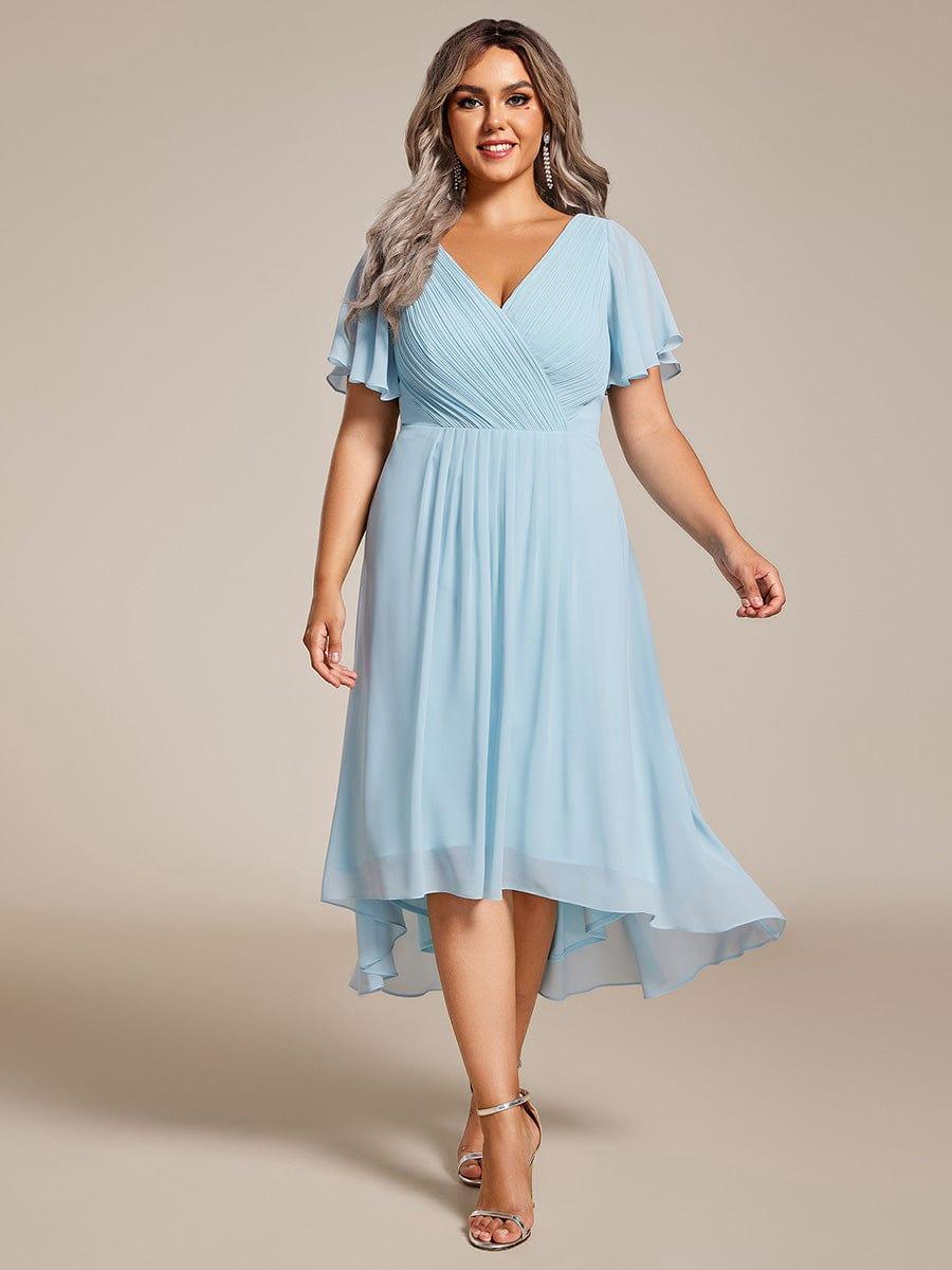 Plus Size Lavender Chiffon A-Line Wedding Guest Dress with Sleeve #color_Sky Blue