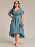 Plus Size V-Neck Pleated Chiffon Midi Wedding Guest Dress