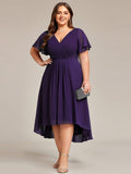 Plus Size V-Neck Pleated Chiffon Midi Wedding Guest Dress#color_Dark Purple
