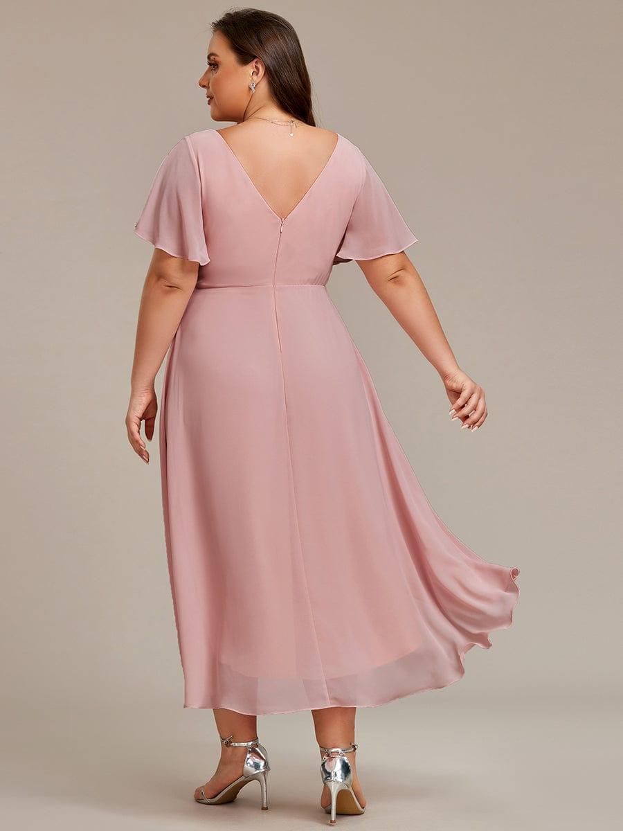 Plus Size V-Neck Pleated Chiffon Midi Wedding Guest Dress #color_Dusty Rose