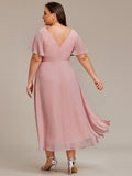 Plus Size V-Neck Pleated Chiffon Midi Wedding Guest Dress #color_Dusty Rose