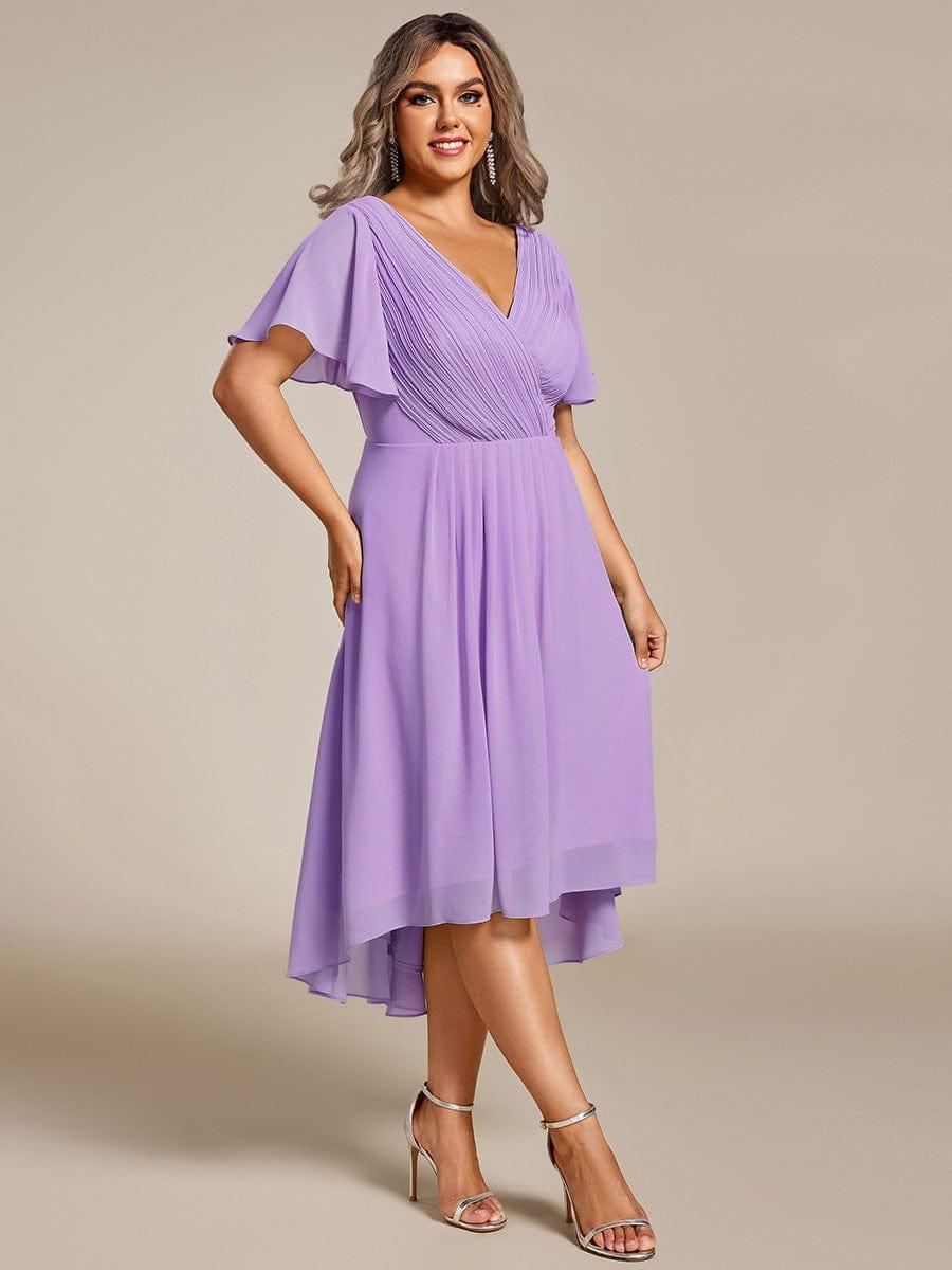 Plus Size Lavender Chiffon A-Line Wedding Guest Dress with Sleeve #color_Lavender
