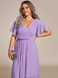Plus Size Lavender Chiffon A-Line Wedding Guest Dress with Sleeve  #color_Lavender