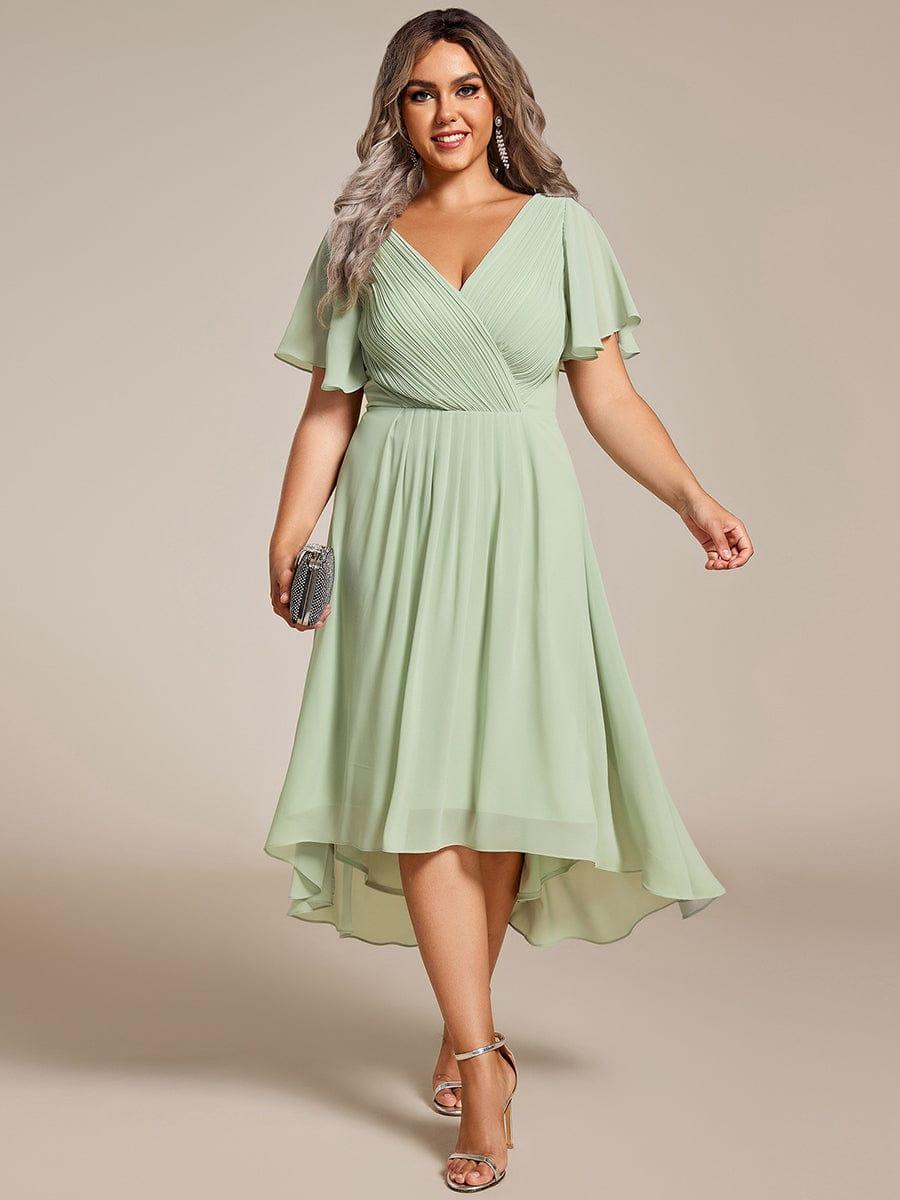 Plus Size Lavender Chiffon A-Line Wedding Guest Dress with Sleeve #color_Mint Green