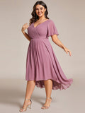 Plus Size V-Neck Pleated Chiffon Midi Wedding Guest Dress