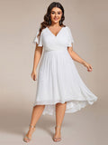 Plus Size V-Neck Pleated Chiffon Midi Wedding Guest Dress