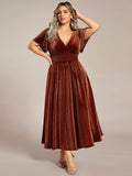 Plus Size Empire Waist A-Line Velvet Wedding Guest Dress