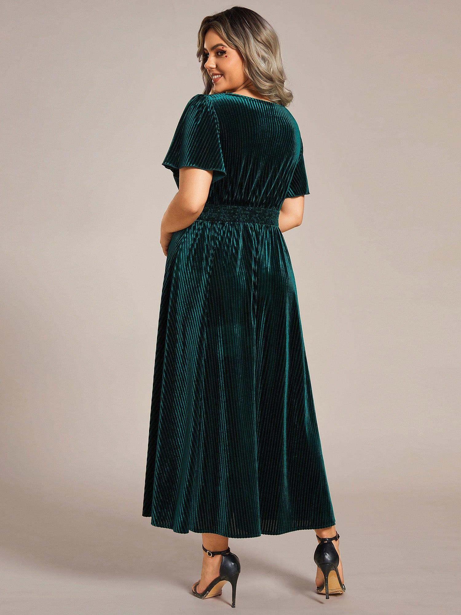 Elegant V-Neck Empire Waist Velvet Wedding Guest Dress