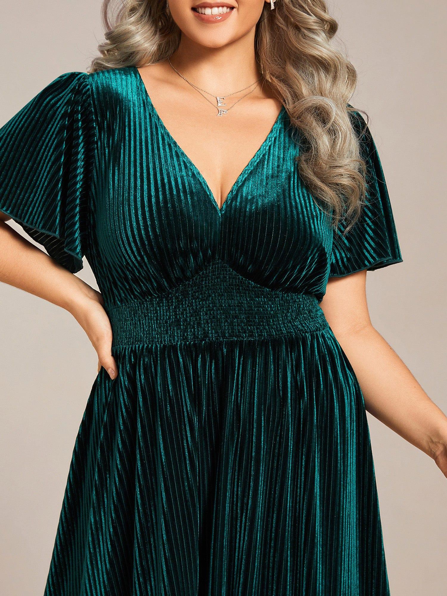 Elegant V-Neck Empire Waist Velvet Wedding Guest Dress