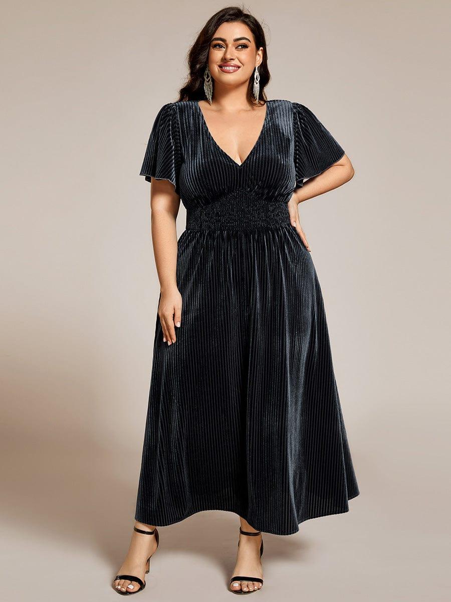 Elegant V-Neck Empire Waist Velvet Wedding Guest Dress