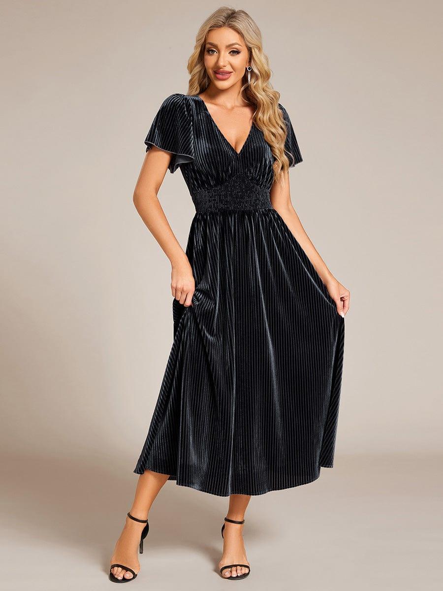Elegant V-Neck Empire Waist Velvet Wedding Guest Dress